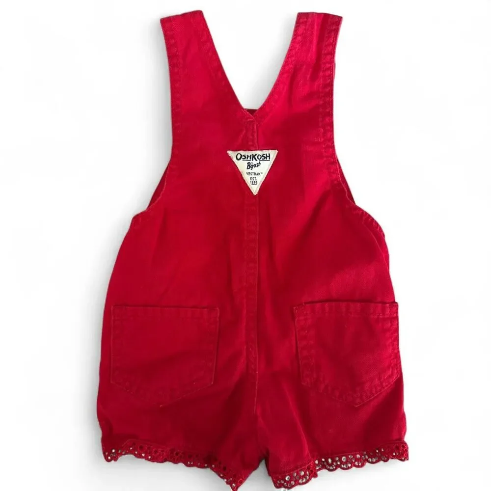 OshKosh B’gosh Baby Girl Red Short Overalls | 6 Months